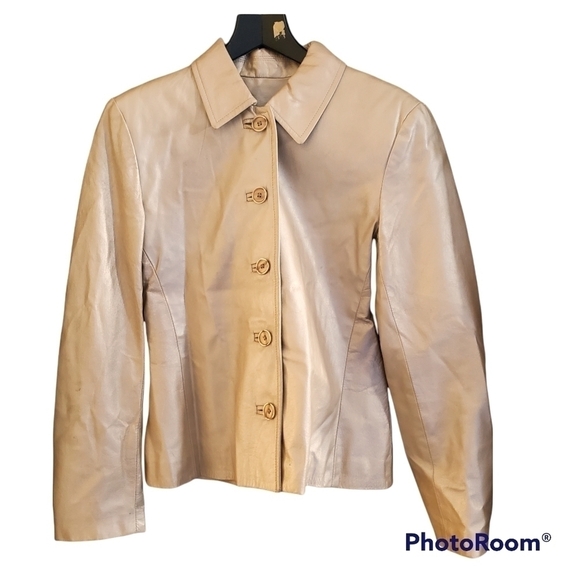 Danier metallic gold 100% leather button up jacket size small - Picture 9 of 9